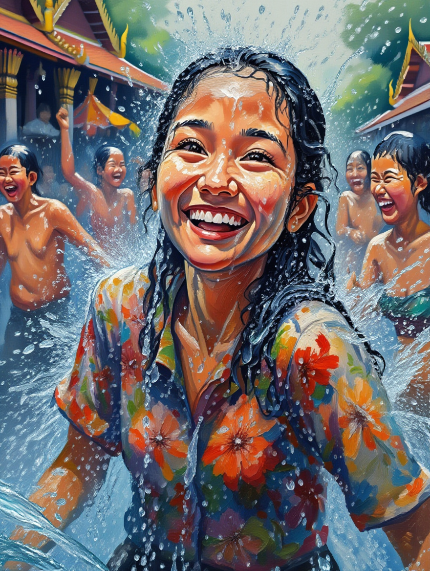 Songkran Festival - Premium Canvas Art Print