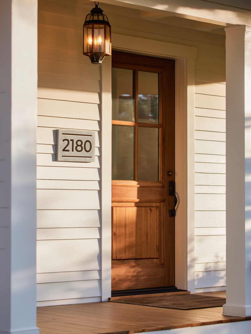 Modern Concrete Address Plaque – Black Acrylic Inlay