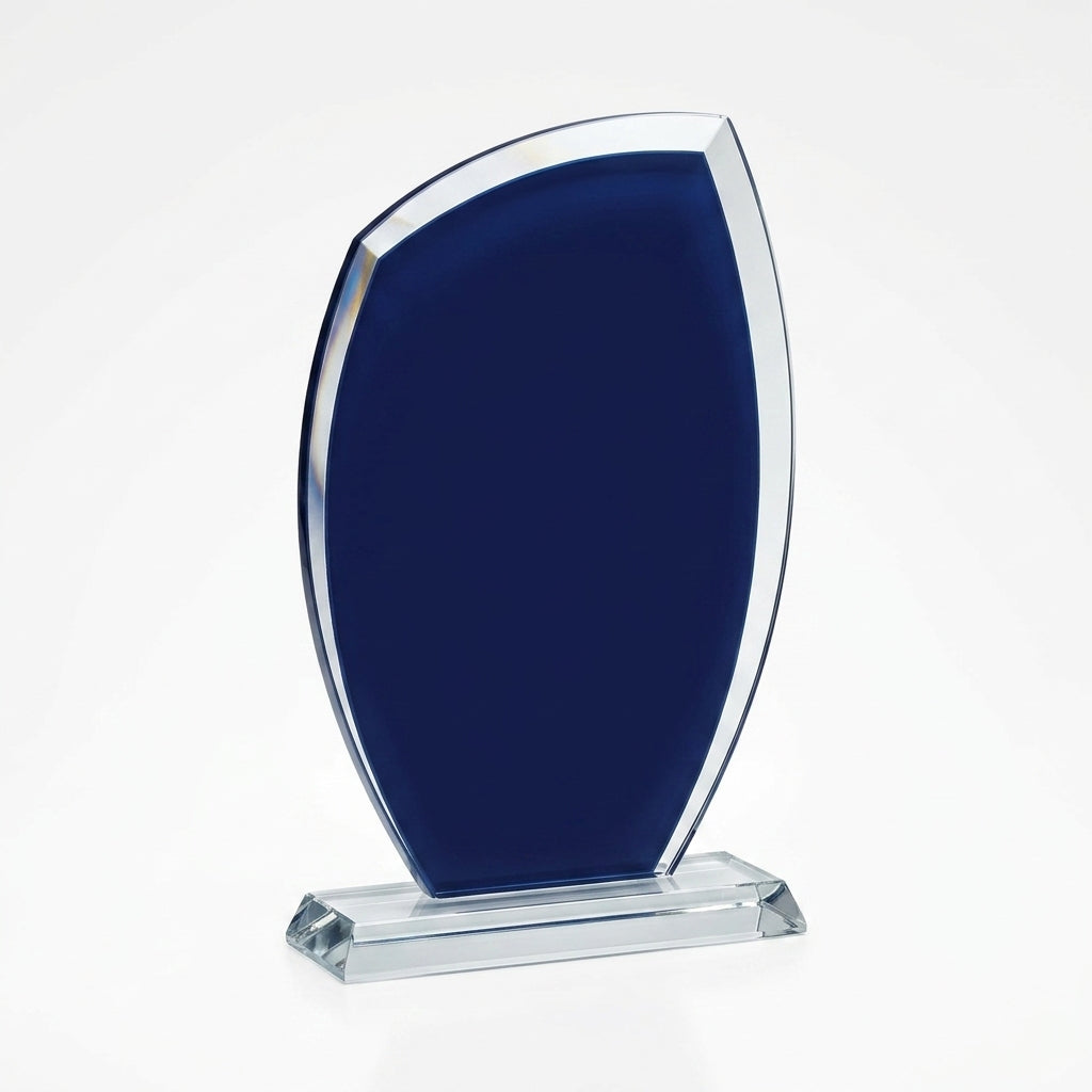 Custom Laser Engraved Deep Blue Crystal Recognition Award
