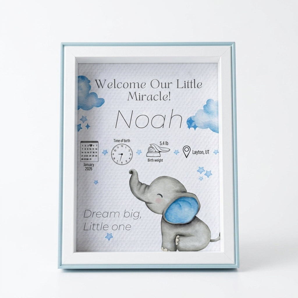 Personalized Baby Birth Announcement Frame - Light Blue