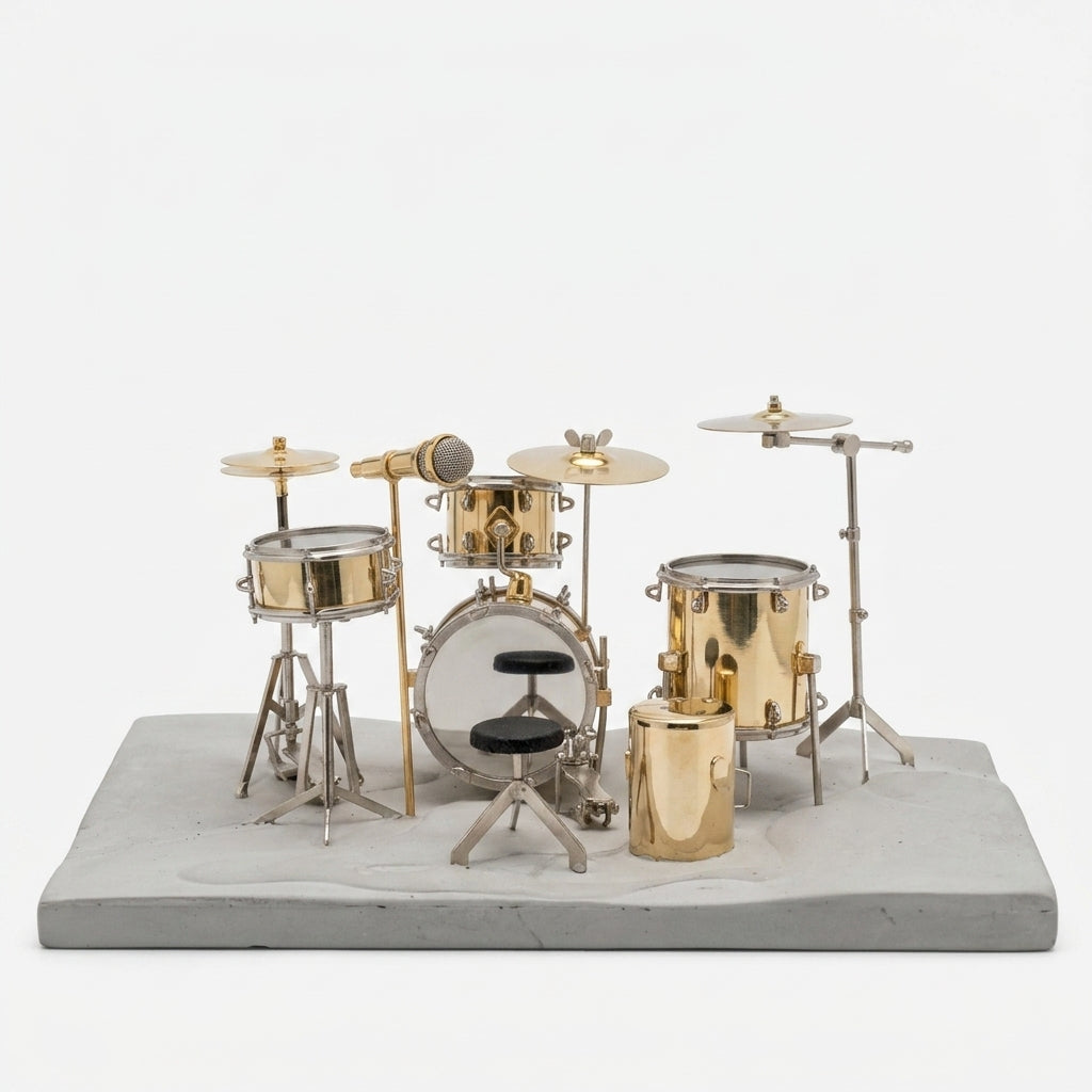 Mini Drum Kit Sculpture on Concrete Base