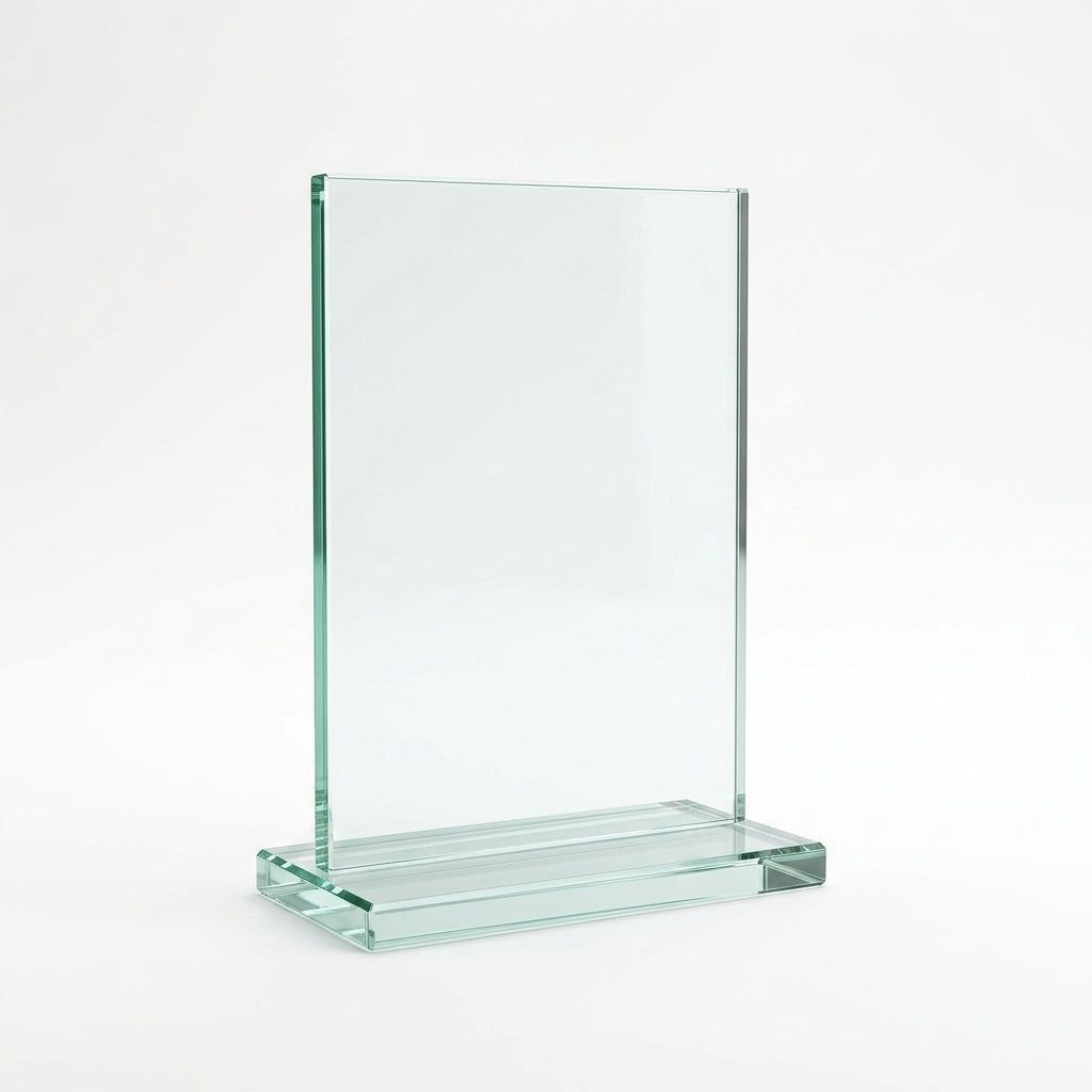 Premium Vertical Glass Plaque with Matching Glass Base