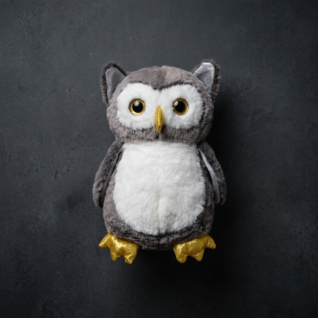 Sparkling Gold Eyes Owl Plush