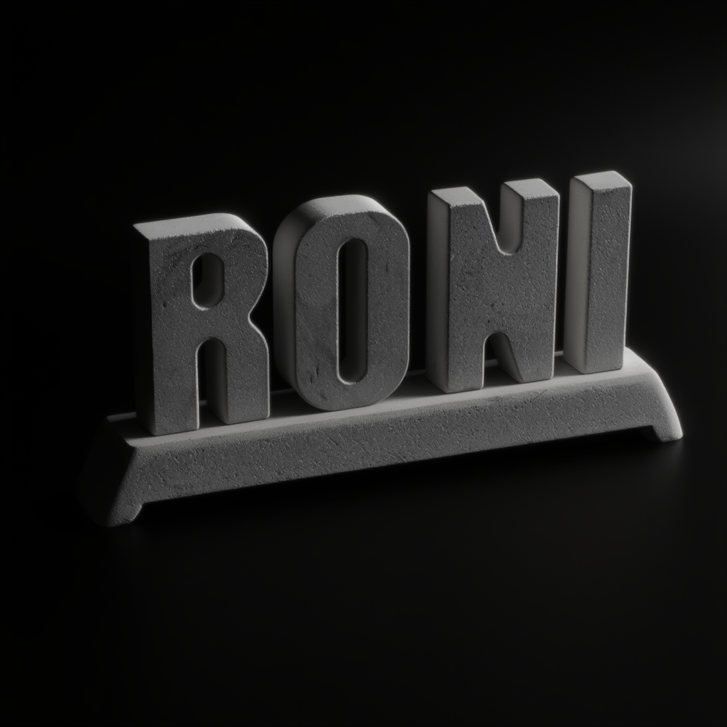 Decorative nameplate with 'RONI' on a black background