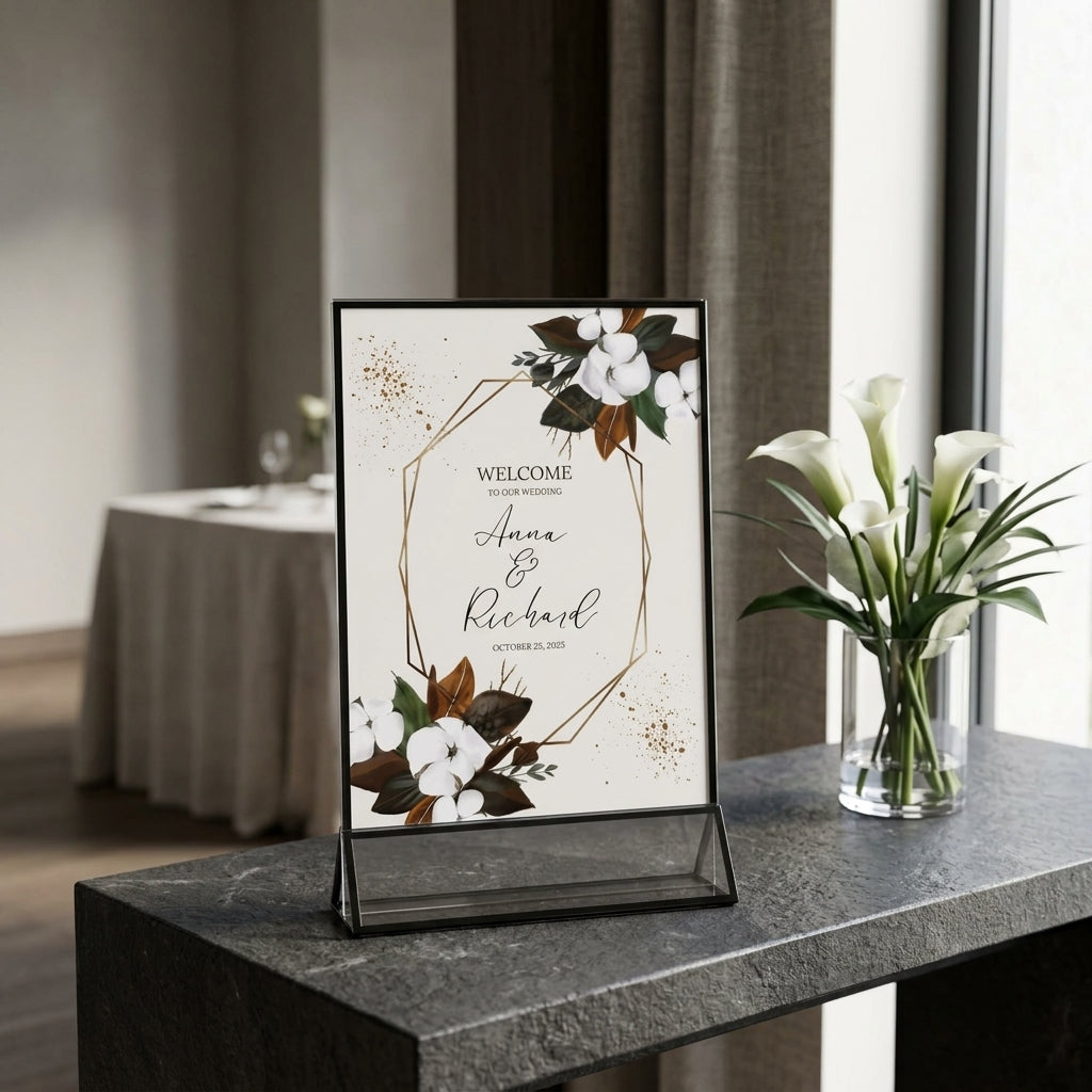 Elegant Double-Sided Table Sign Holder – Black Border Edition