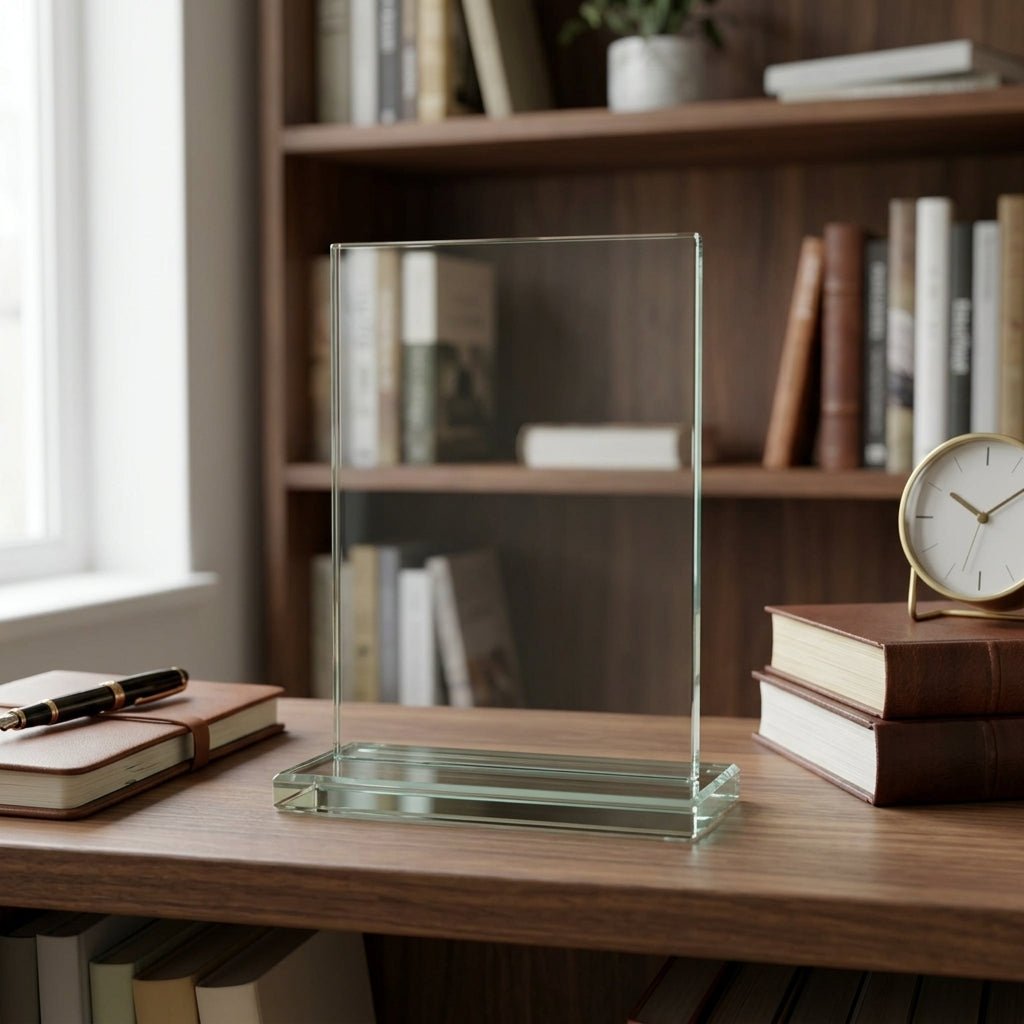 Premium Vertical Glass Plaque with Matching Glass Base