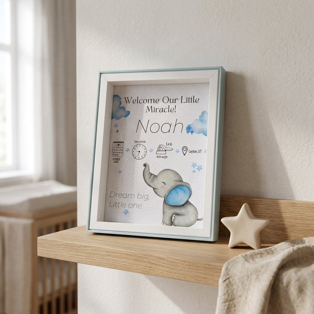Personalized Baby Birth Announcement Frame - Light Blue