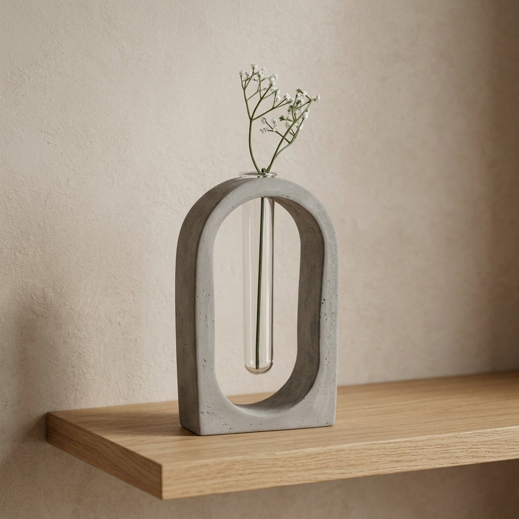 Modern Concrete Vase with Plastic Tube
