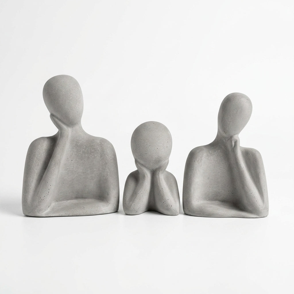 The Thinkers Trio - Minimalist Concrete Sculptures