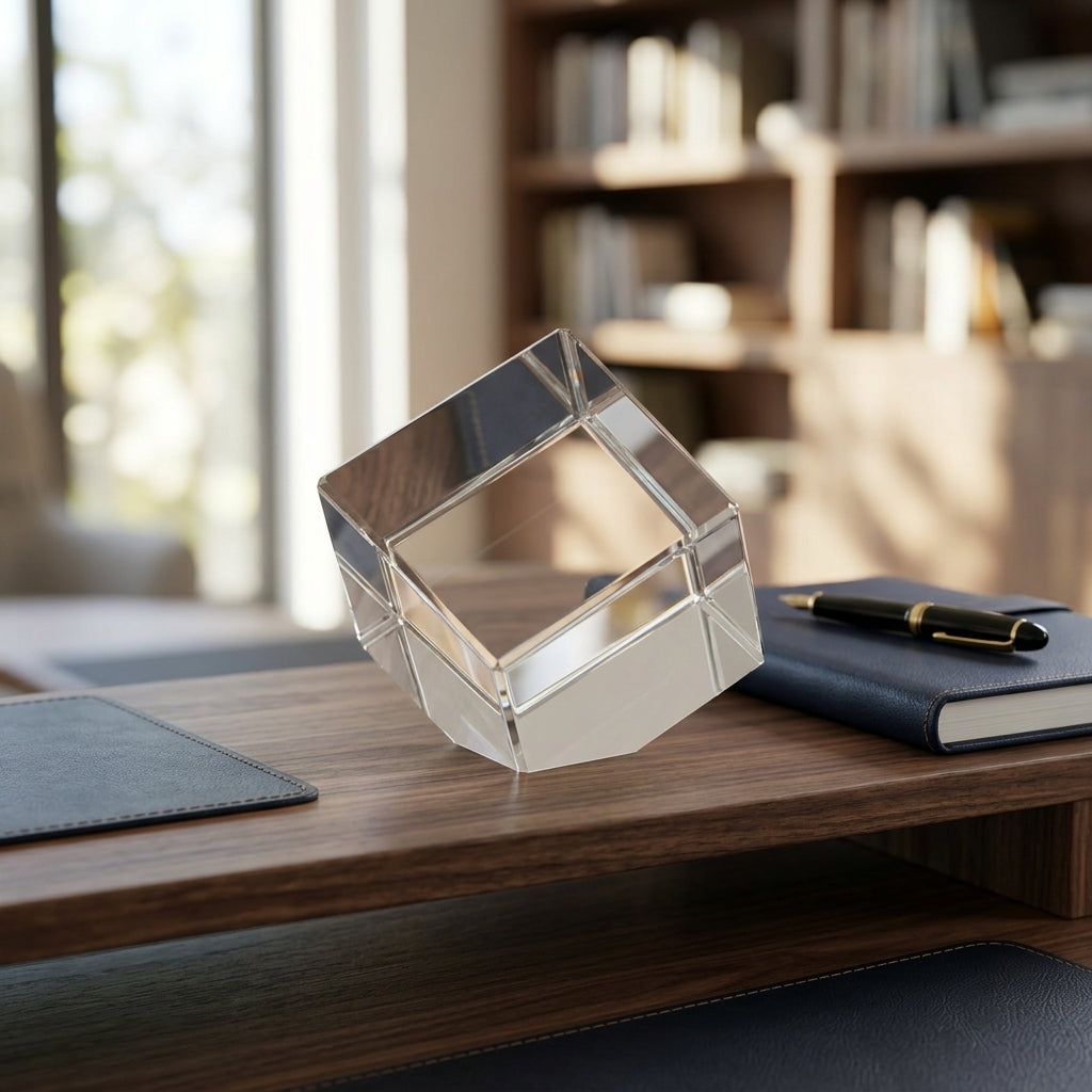 Big Custom Laser Engraved Diamond Cut Crystal Cube Award