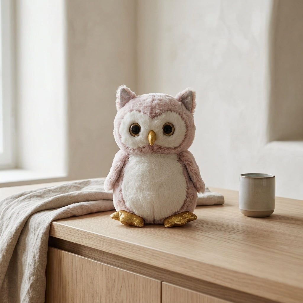 Sparkling Gold Eyes Owl Plush