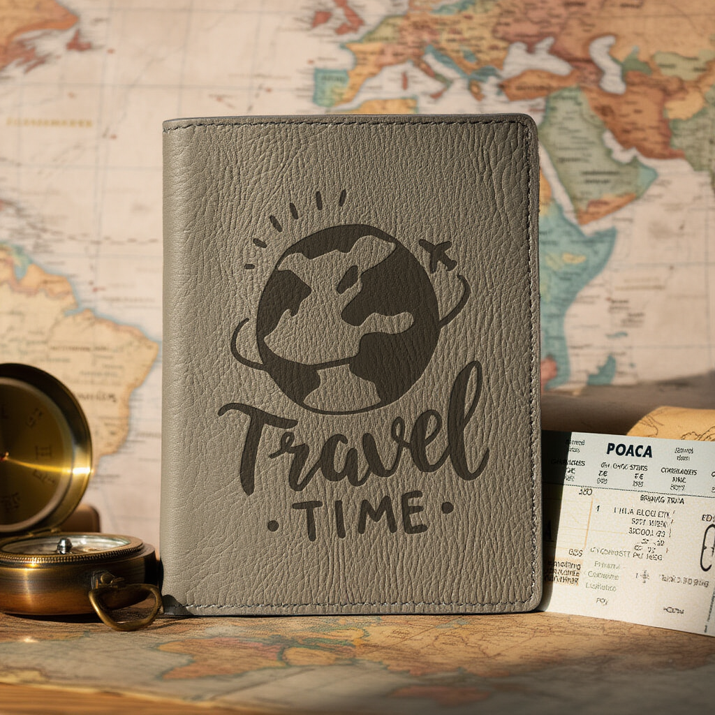 Faux Leather Passport Cover + Custom Laser Engraved