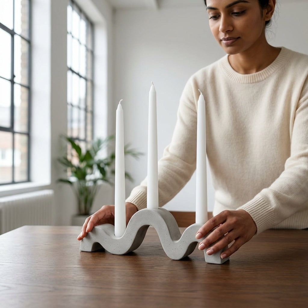 Minimalist Wavy Concrete Taper Candle Holder