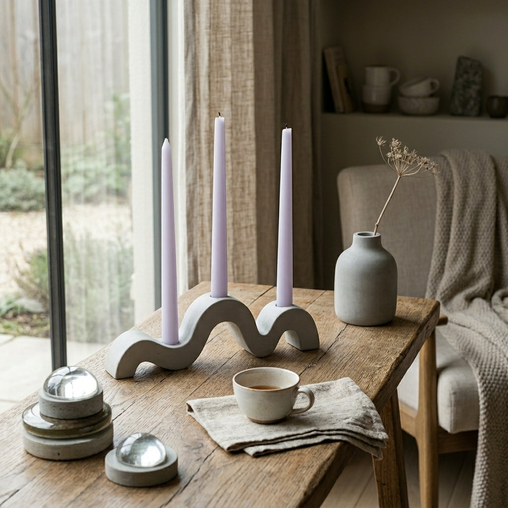 Minimalist Wavy Concrete Taper Candle Holder