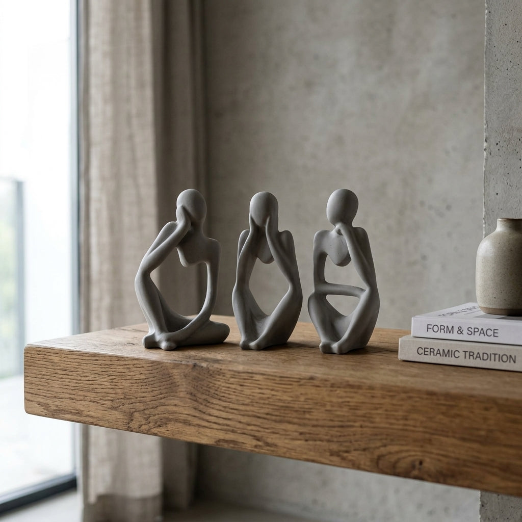 Abstract Thinker Figures - Modern Concrete Trio