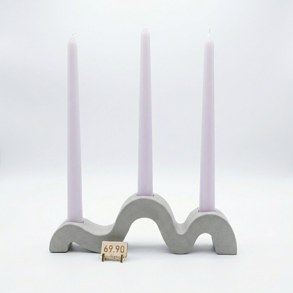 Minimalist Wavy Concrete Taper Candle Holder