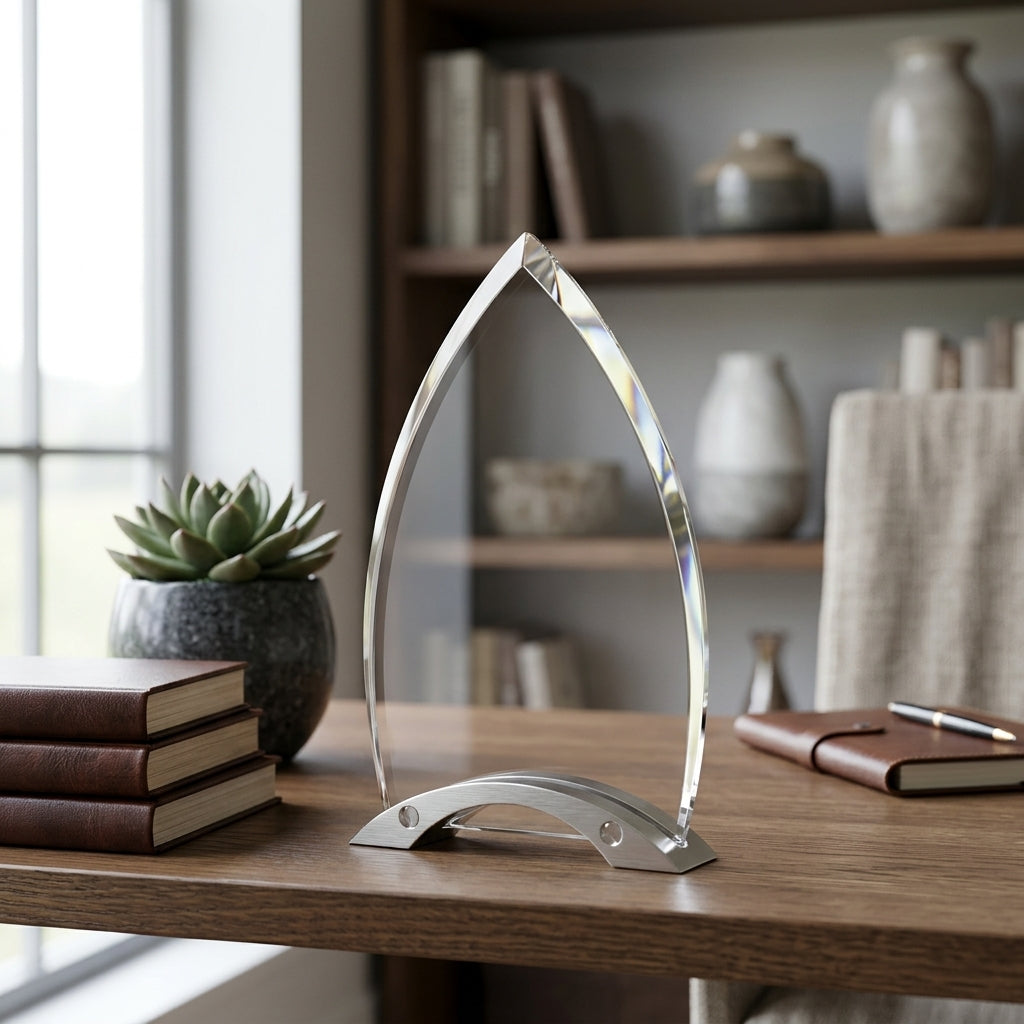 Executive Crystal Flame Award on Metallic Stand