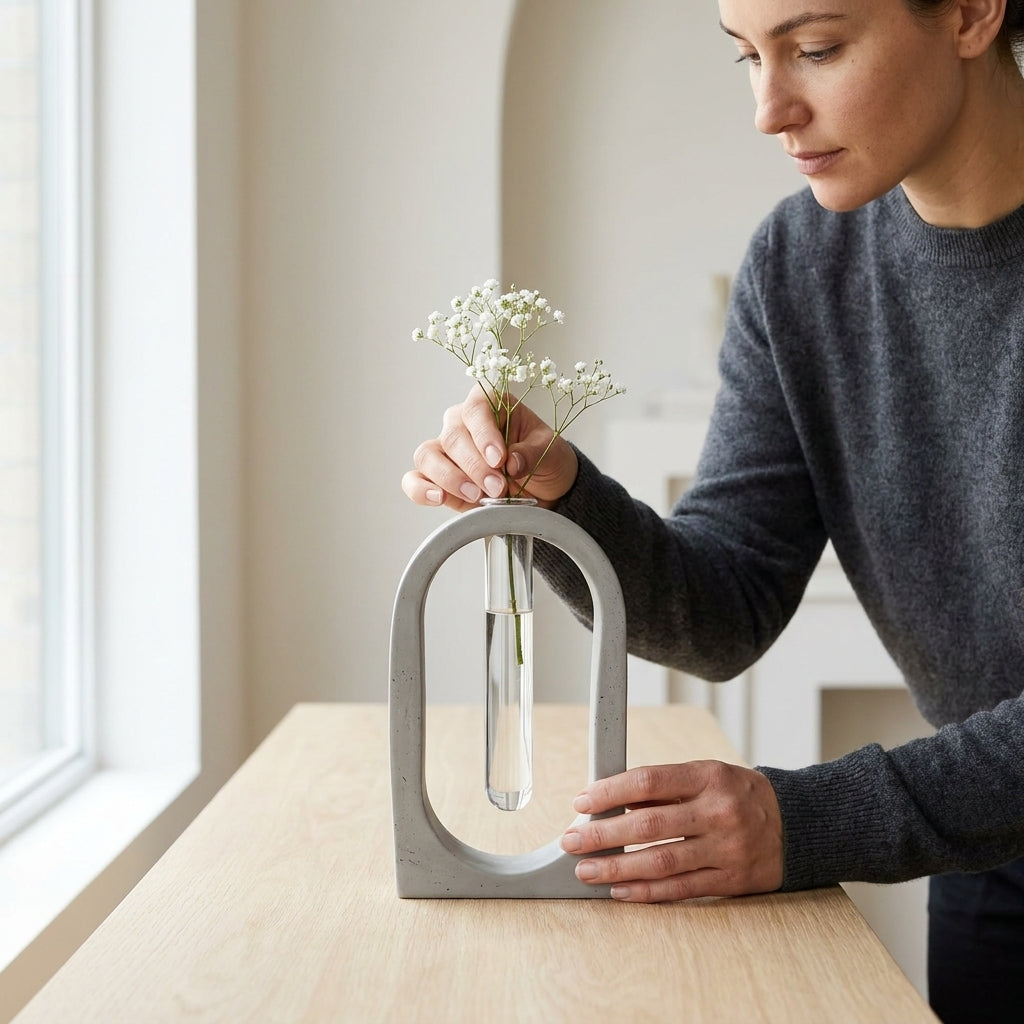 Modern Concrete Vase with Plastic Tube