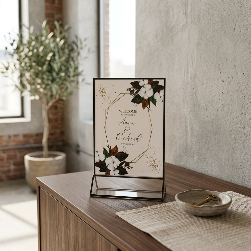 Elegant Double-Sided Table Sign Holder – Black Border Edition