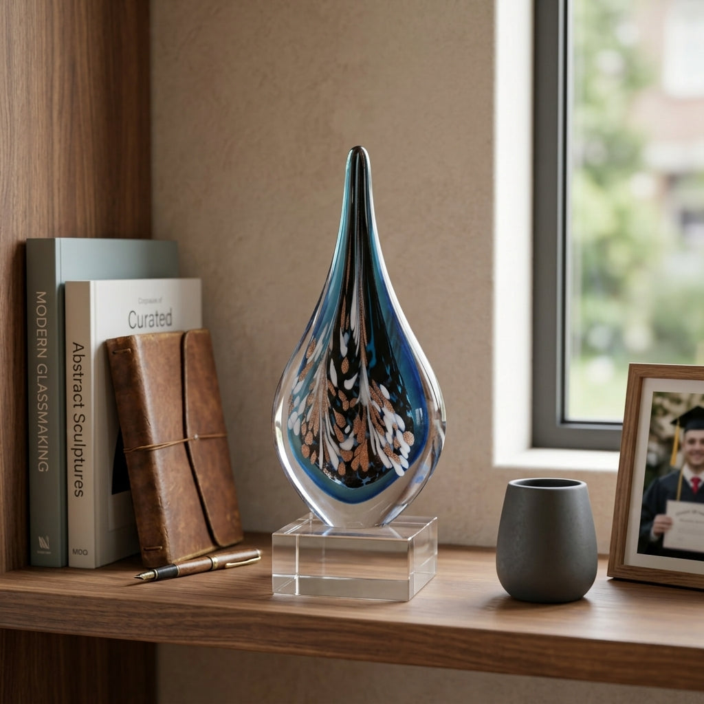 Artisan Hand Blown Glass Teardrop Sculpture