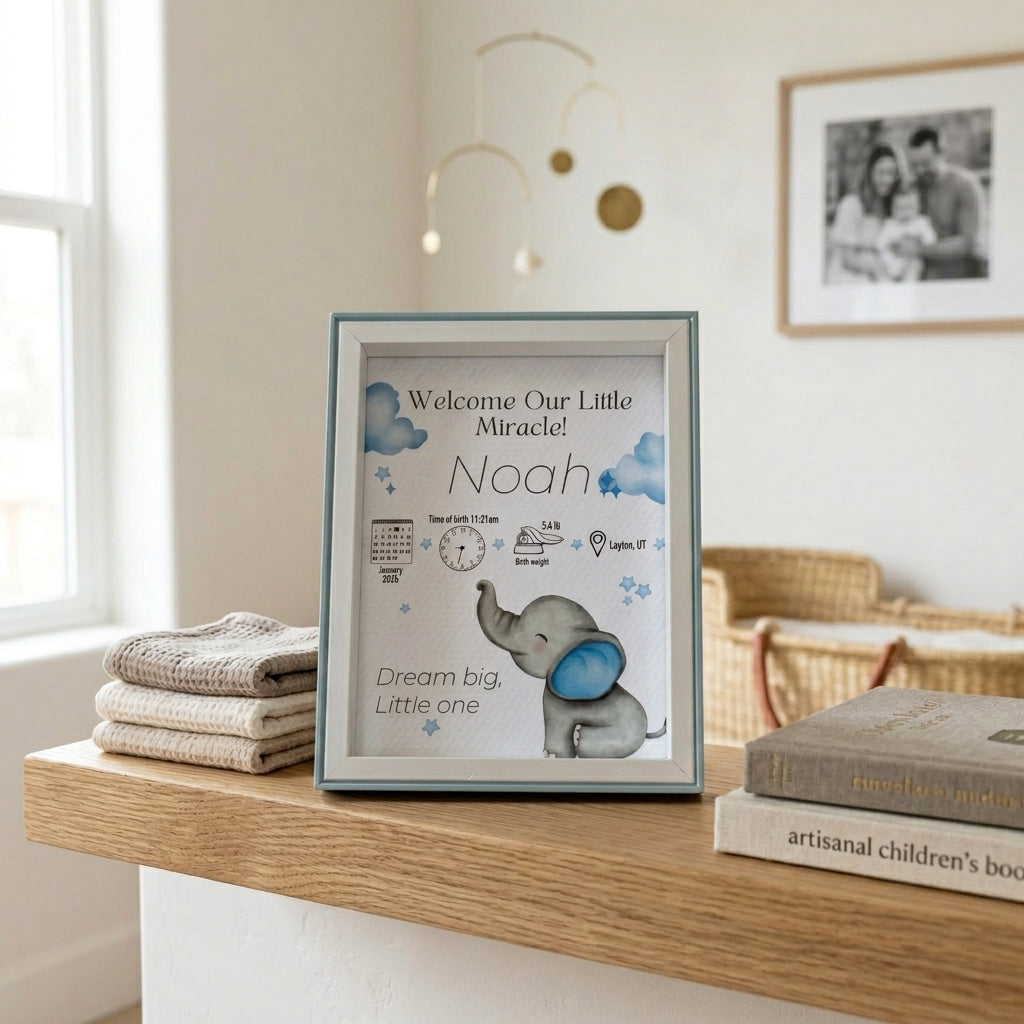 Personalized Baby Birth Announcement Frame - Light Blue