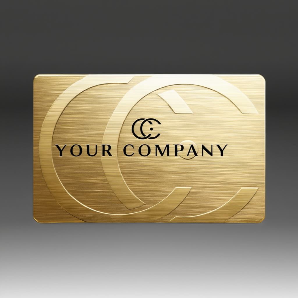 Gold business card with 'Your Company' text and logo on a gradient background