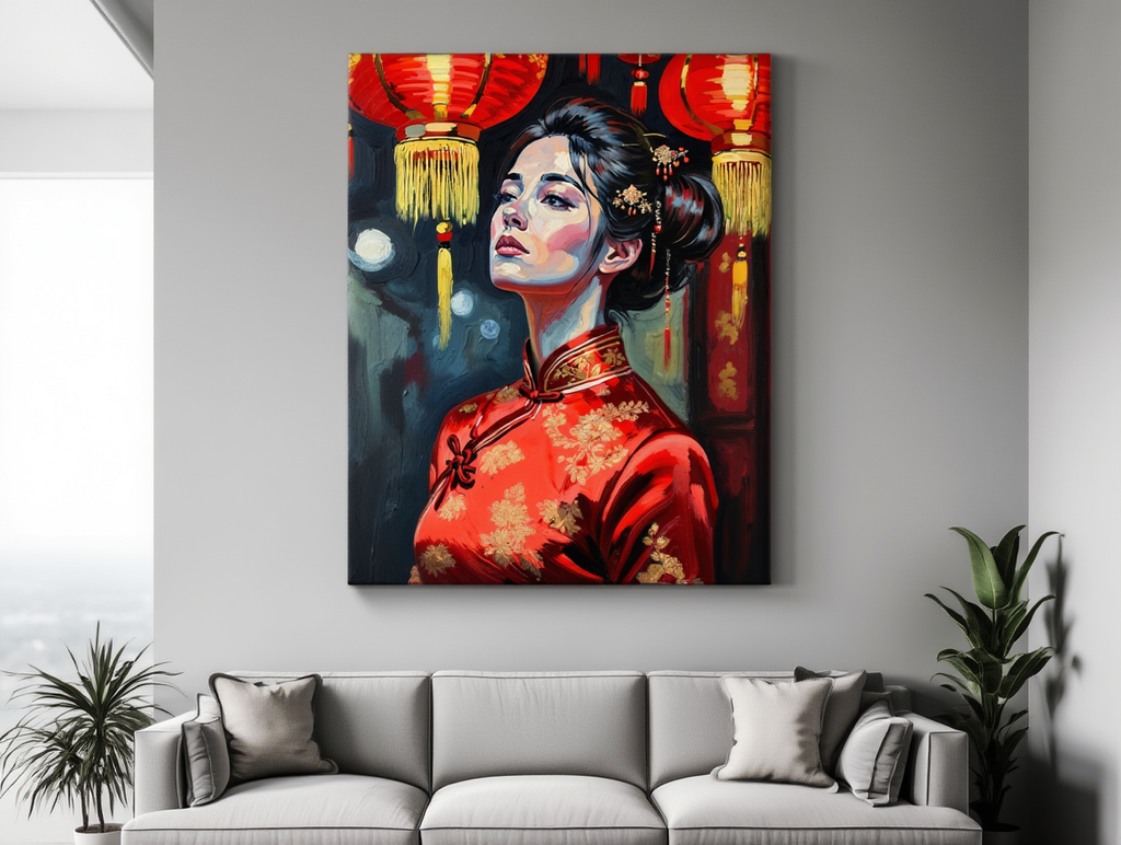 Elegant Chinese Woman - Premium Canvas Art Print
