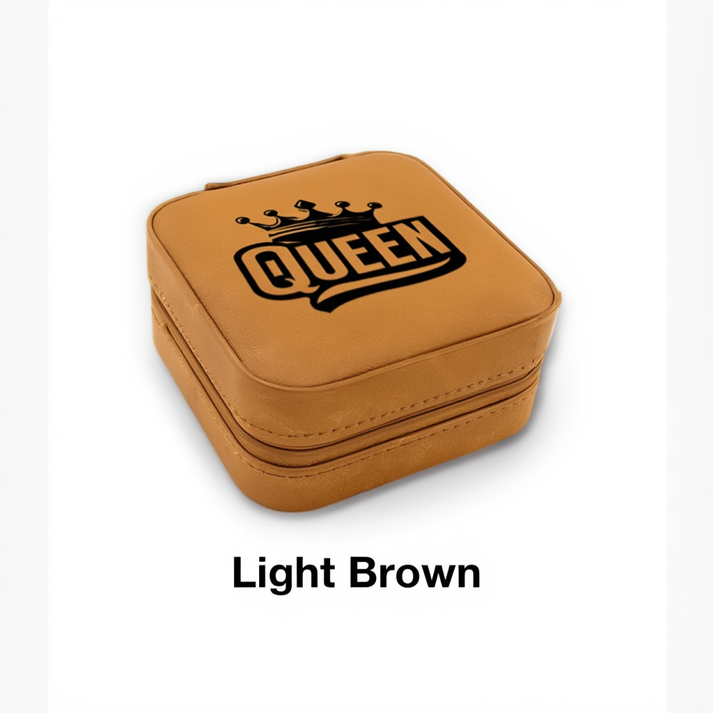 Light brown jewelry box with 'QUEEN' logo on a white background