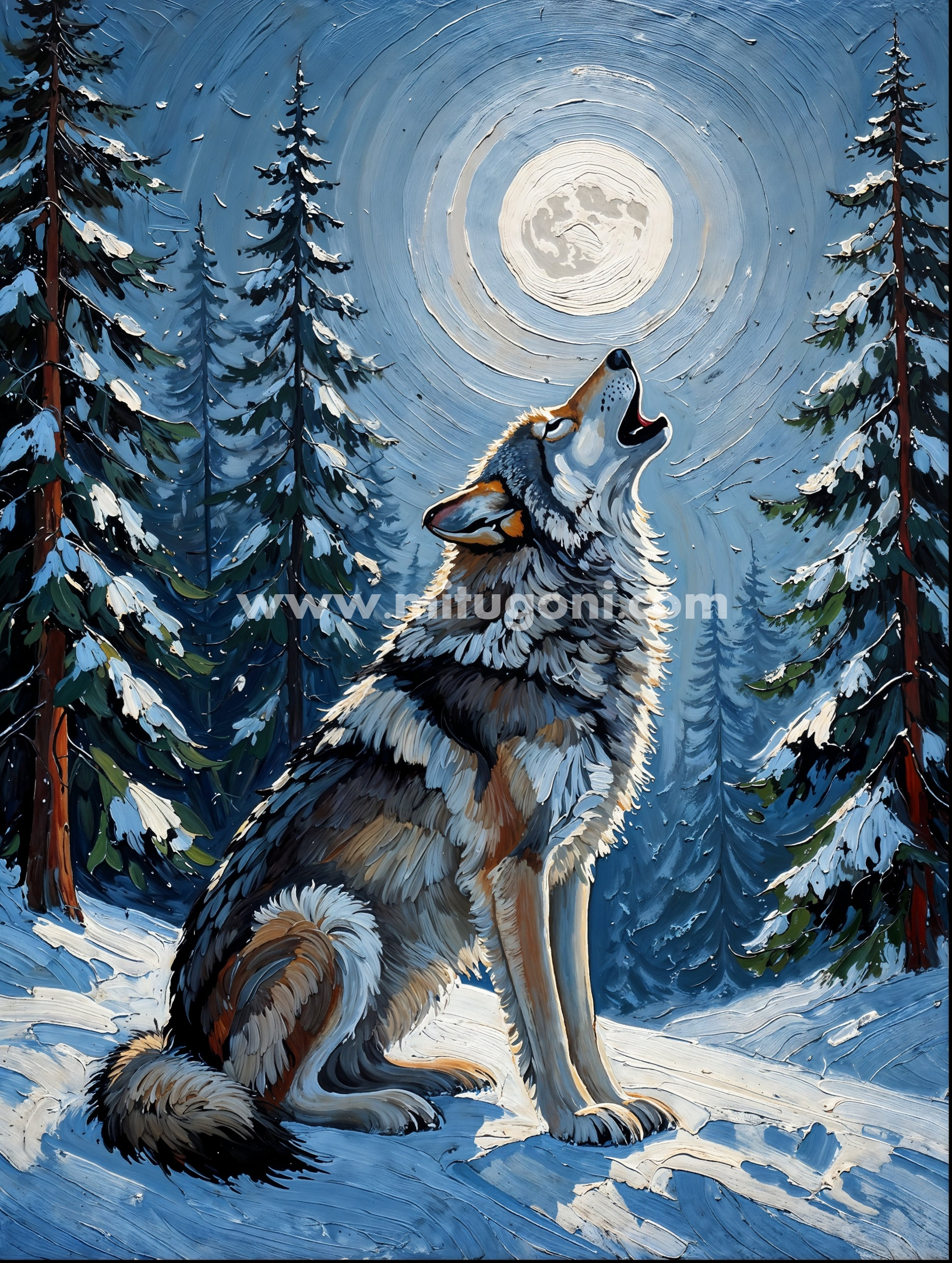 Premium Giclée Art Print (Paper or Canvas) - Moonlit Wolf Song