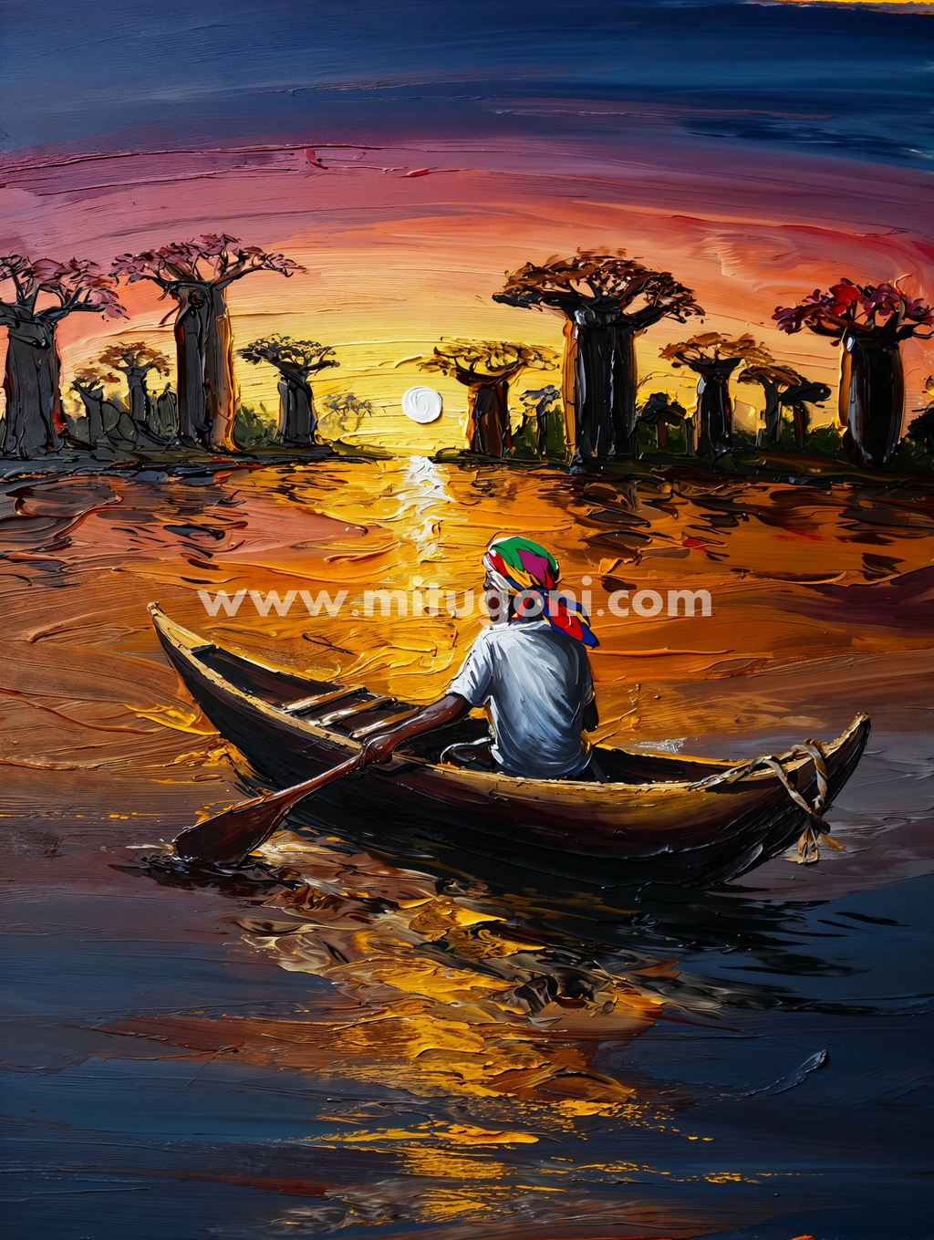 Premium Giclée Art Print (Paper or Canvas) - Malagasy Fisherman at Avenue of the Baobabs