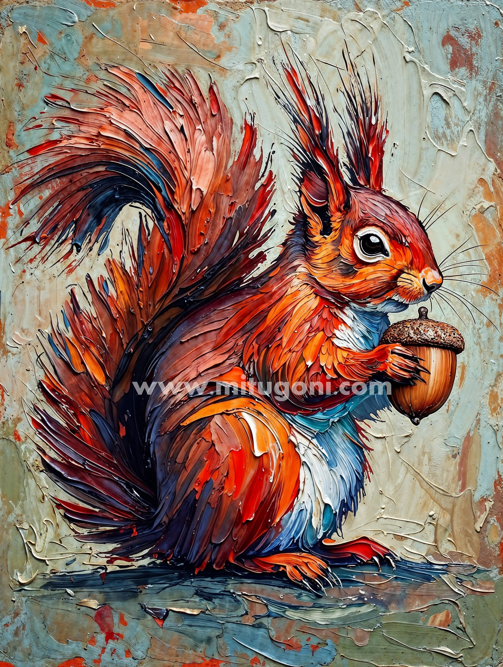 Premium Giclée Art Print (Paper or Canvas) - Squirrel Autumn Oil