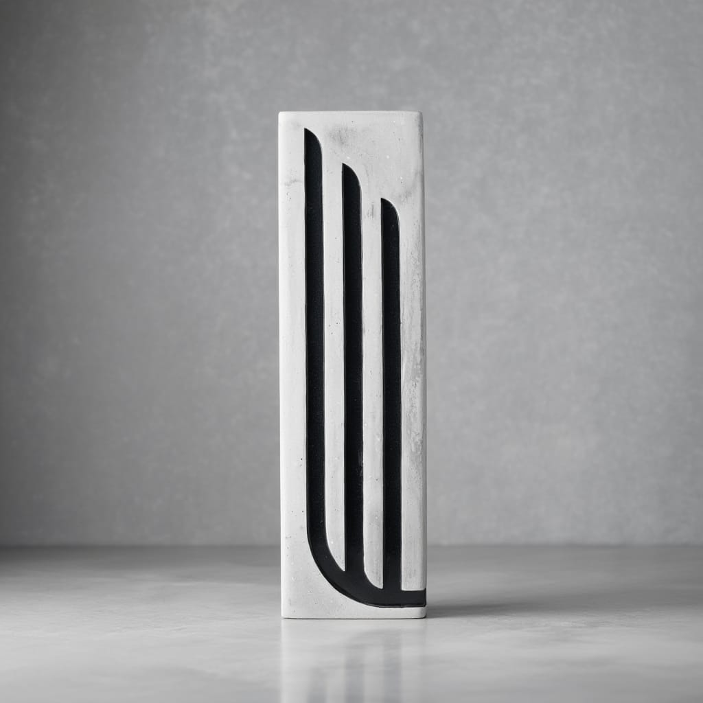 Tall, rectangular concrete object with black interior on a gray background