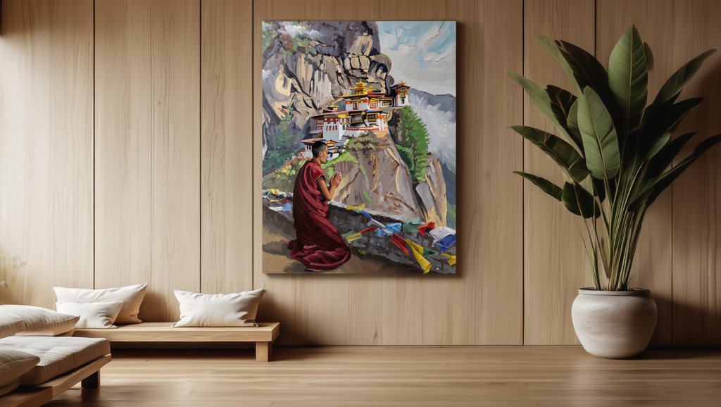Premium Giclée Art Print (Paper or Canvas) - Bhutanese Monk at Tiger's Nest Monastery