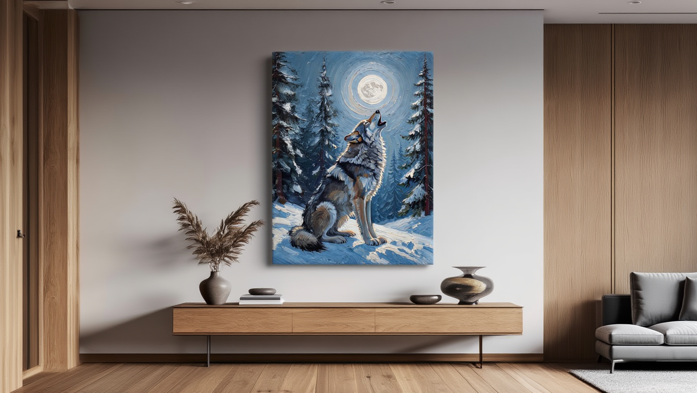 Premium Giclée Art Print (Paper or Canvas) - Moonlit Wolf Song