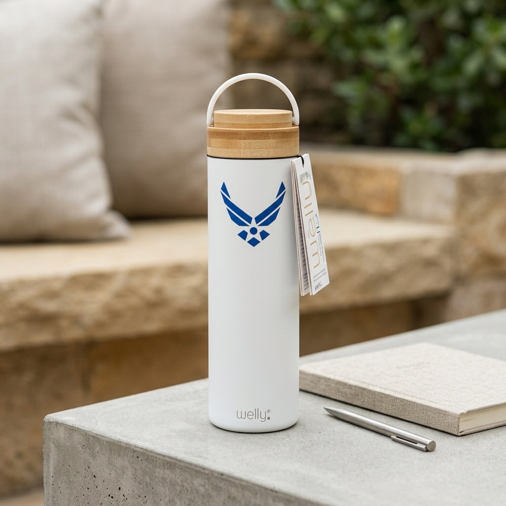 Personalized Stainless Steel Water Bottle with Bamboo Lid