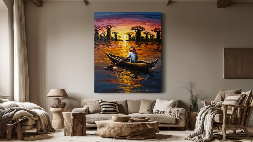 Premium Giclée Art Print (Paper or Canvas) - Malagasy Fisherman at Avenue of the Baobabs