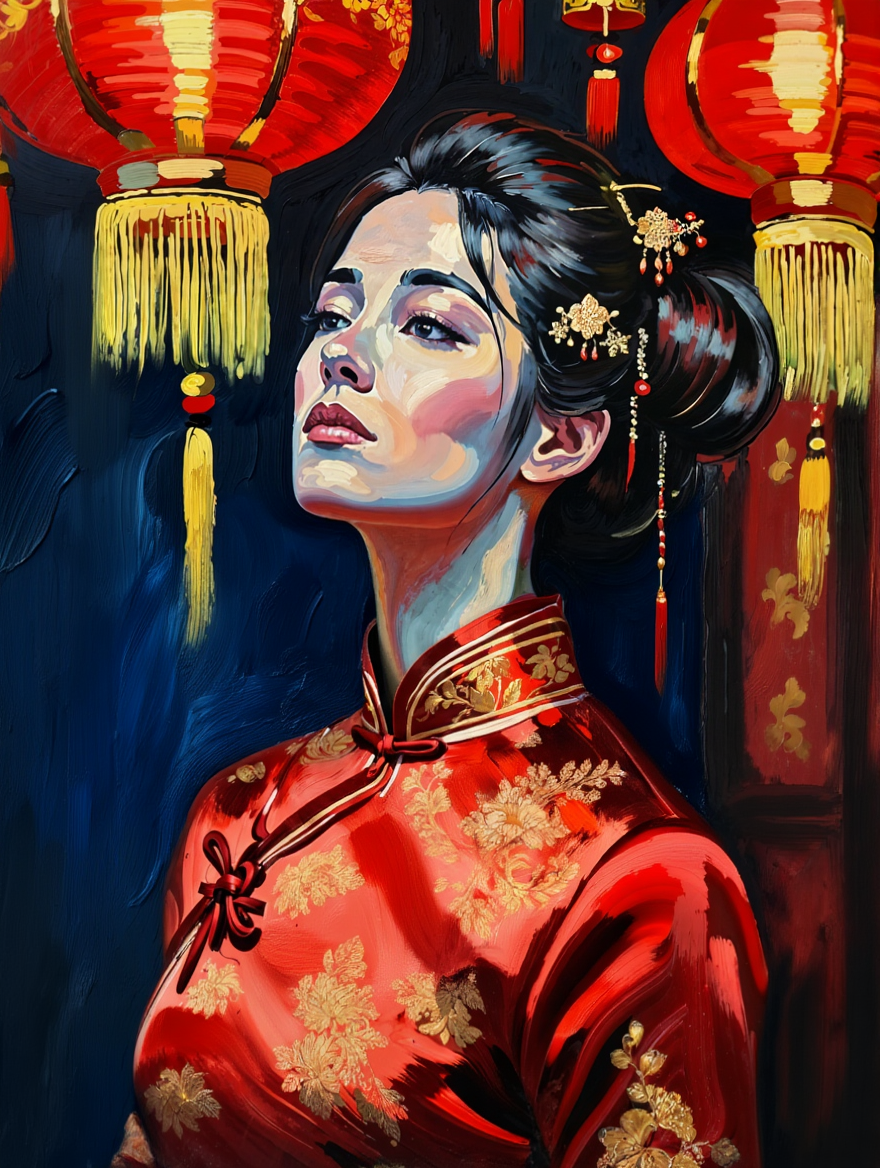 Elegant Chinese Woman - Premium Canvas Art Print