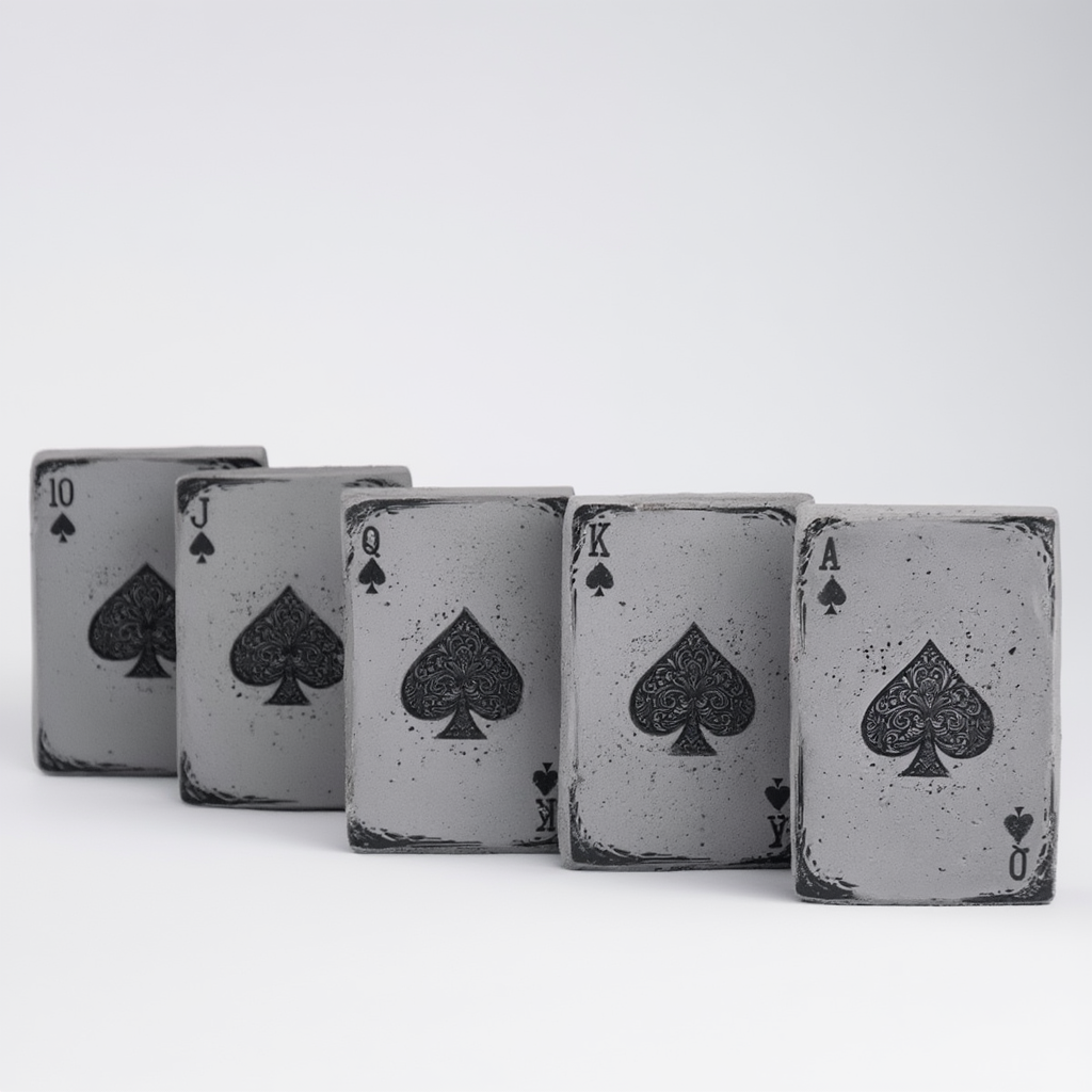 Set of gray playing cards with black spade symbols on a white background