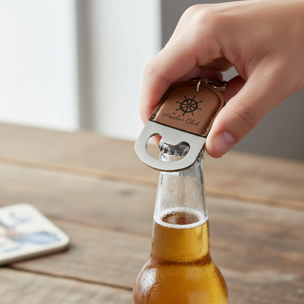 Hand using a bottle opener on a beer bottle with a blurred background