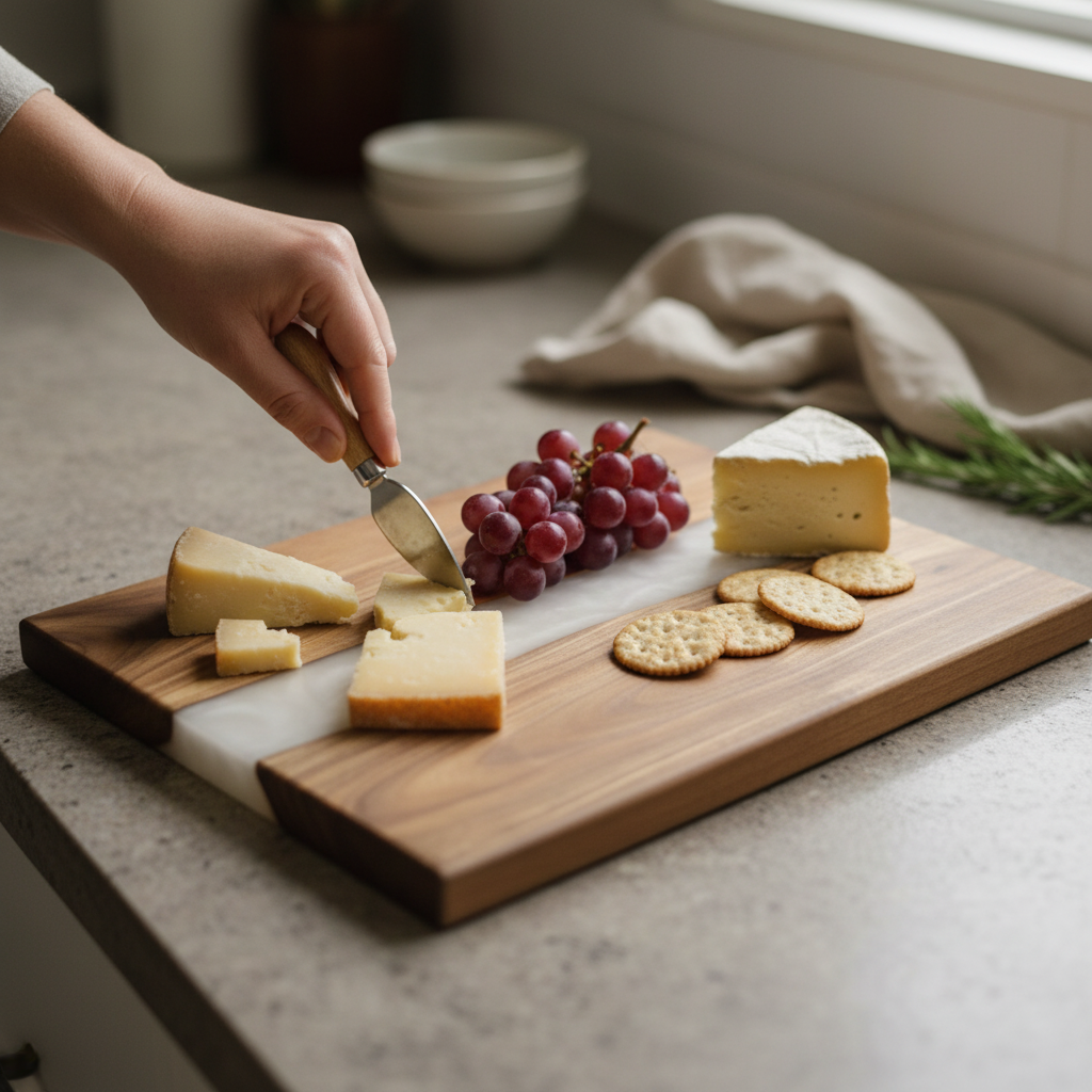 Custom Engraved Acacia & White Pearl Resin Serving Board