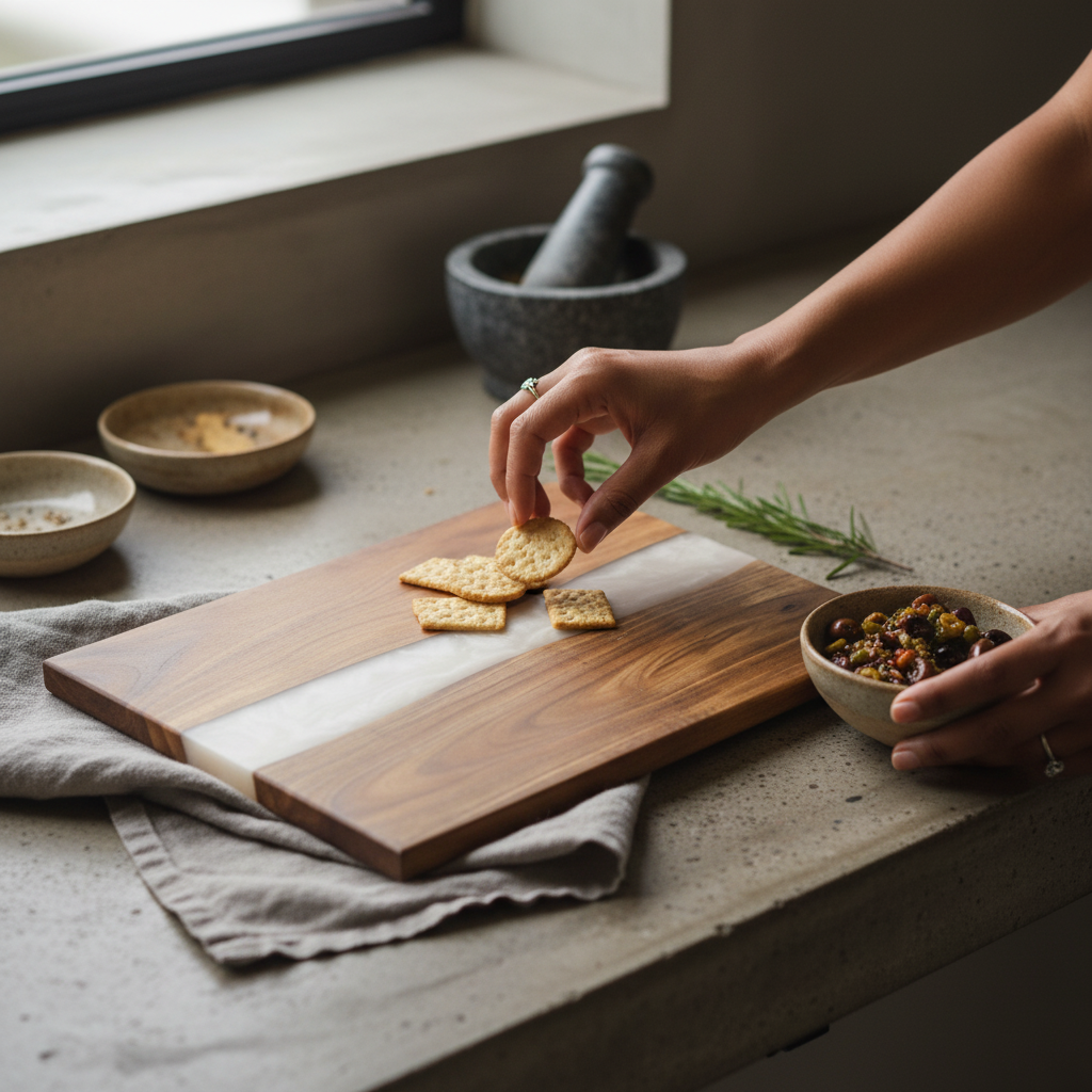 Custom Engraved Acacia & White Pearl Resin Serving Board