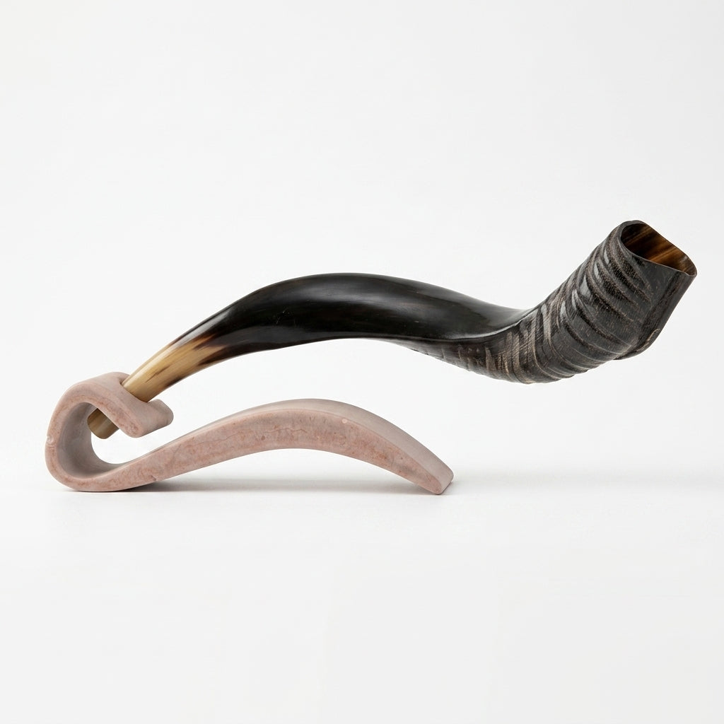 Kosher Kudu Shofar with Handcrafted Artisan concrete Stand